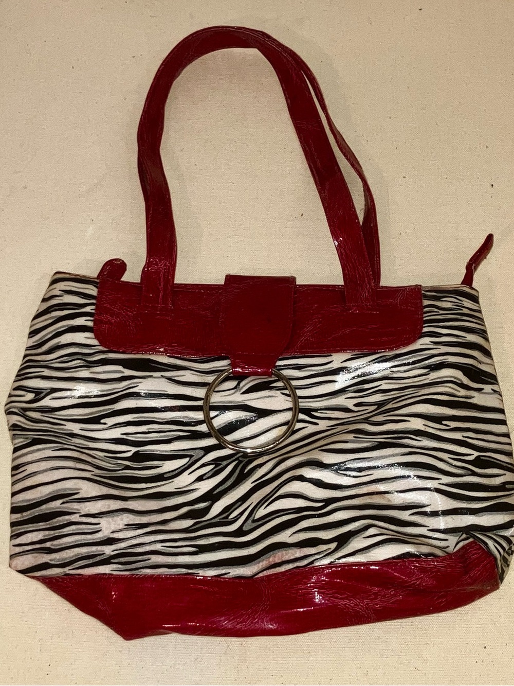 Vintage Cato Red & Zebra Print Tote Bag